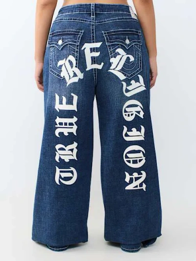 True Religion Women's Plus Jessie Big T Flap Super Baggy Jean In Blue