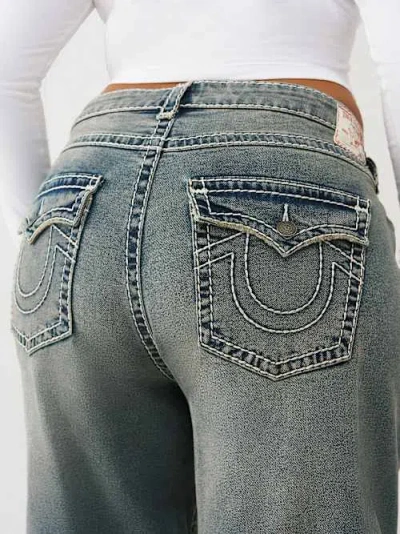 True Religion Women's Plus Jessie Mid Rise Super T Super Baggy Jean In Blue