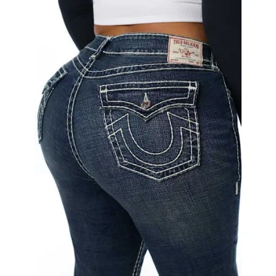 True Religion Women's Plus Joey Mid Rise Super T Flap Flare Jean In Blue