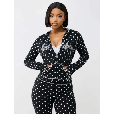 True Religion Women's Polka Dot Fitted Zip Hoodie In Black