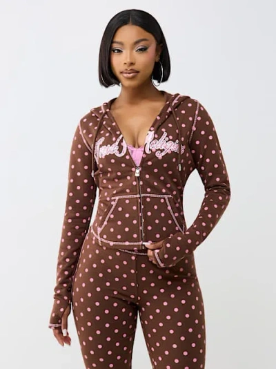 True Religion Women's Polka Dot Fitted Zip Hoodie In Brown
