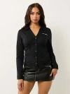 True Religion Women's Poplin Embroidered Logo V Neck Shirt In Blue