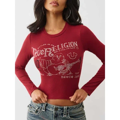 True Religion Women's Printed Buddha Long Sleeve Baby T-shirt In Red