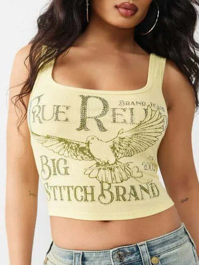 True Religion Women's Printed Ribbed Tank Top In Yellow