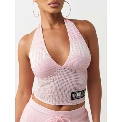 True Religion Women's Printed Sporty Mesh Halter Top In Pink
