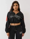 True Religion Women's Puff Print Nylon Half-zip Jacket In Black