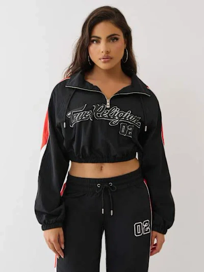 True Religion Women's Puff Print Nylon Half-zip Jacket In Black