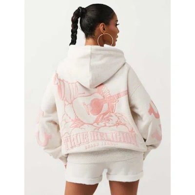 True Religion Women's Puff-print Boyfriend Zip Hoodie In Gray