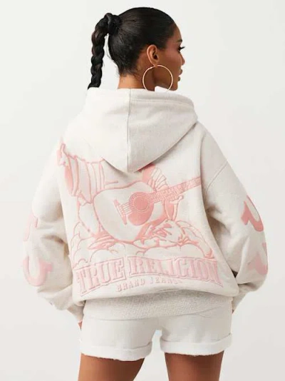 True Religion Women's Puff-print Boyfriend Zip Hoodie In White