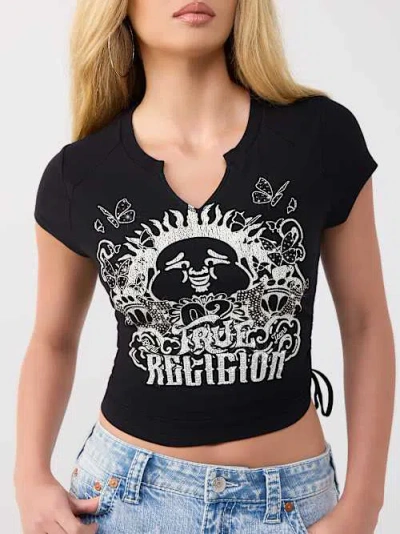 True Religion Women's Raglan Cap Sleeve Side Ruched T-shirt In Black