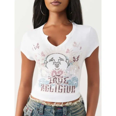 True Religion Women's Raglan Cap Sleeve Side Ruched T-shirt In White