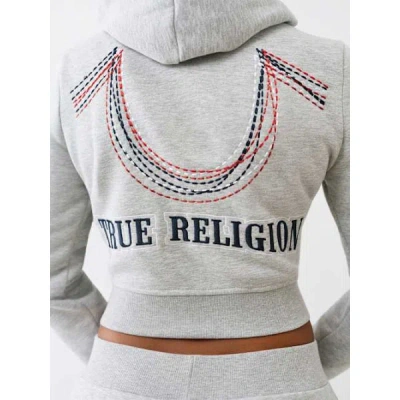 True Religion Women's Rainbow Stitch Horseshoe Shrunken Zip Hoodie In Gray