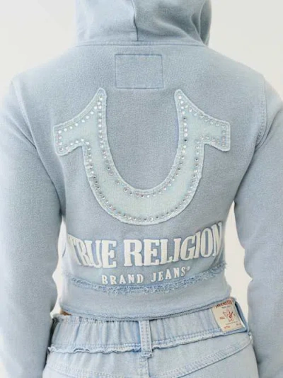 True Religion Women's Raw Edge Big T Shrunken Zip Hoodie In Gray