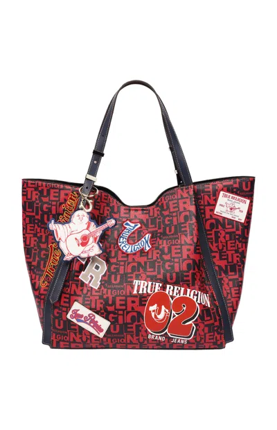 True Religion Women's Red Multi Patch Graphic Tote Bag