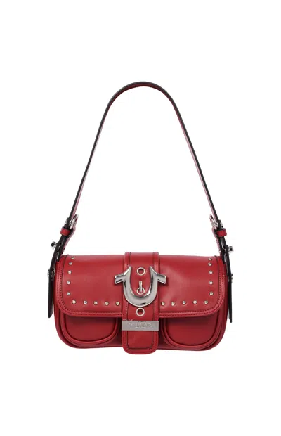 True Religion Women's Red Smooth Moto Studded Shoulder Bag