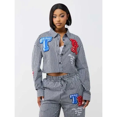True Religion Women's Relaxed Gingham Long Sleeve Shirt In Black