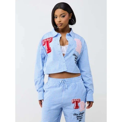 True Religion Women's Relaxed Gingham Long Sleeve Shirt In Blue