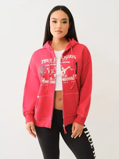 True Religion Women's Retro Big T Boyfriend Zip Hoodie In Pink