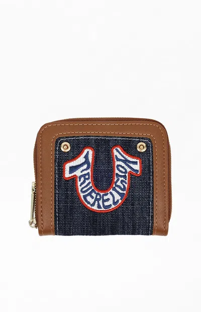 True Religion Women's Retro Horseshoe Small Denim Zip Wallet In Dark Denim