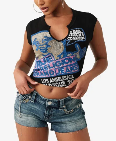 True Religion Women's Rib Notch Buddha T-shirt In Black