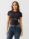 True Religion Women's Ribbed Crystal Horseshoe Baby T-shirt In Black