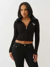 True Religion Women's Ribbed Faux Fur Zip Sweater In Black