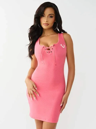 True Religion Women's Ribbed Lace-up Mini Dress In Pink