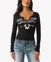 True Religion Women's Ribbed Logo Rivets V Notch Top In Black