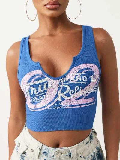 True Religion Women's Ribbed Notch Tank Top In Blue