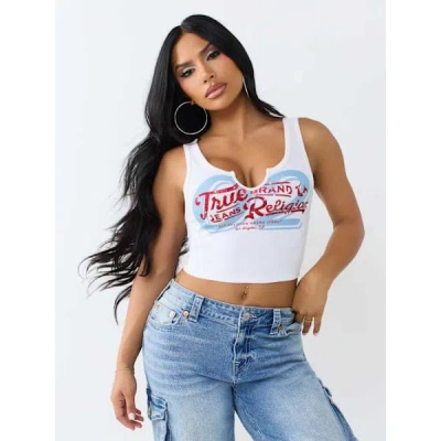 True Religion Women's Ribbed Notch Tank Top In White
