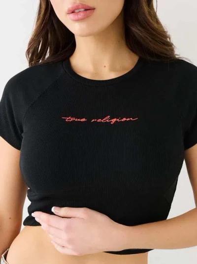 True Religion Women's Ribbed Tr Corset Crop T-shirt In Black