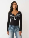 True Religion Women's Ribbed V Notch Long Sleeve T-shirt In Black