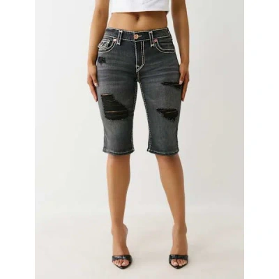 True Religion Women's Riley Distressed Super T Bermuda Short In Black
