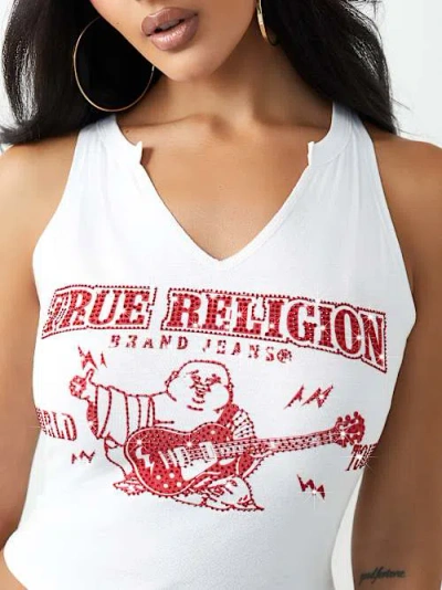 True Religion Women's Rock Buddha Notch Halter Tank Top In White