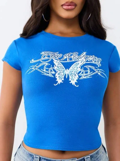 True Religion Women's Ruched Cap Sleeve Baby T-shirt In Blue