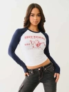 True Religion Women's Ruched Long Sleeve Baseball T-shirt In White