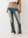 True Religion Women's Ruched Mid Rise Flare Jean In Blue