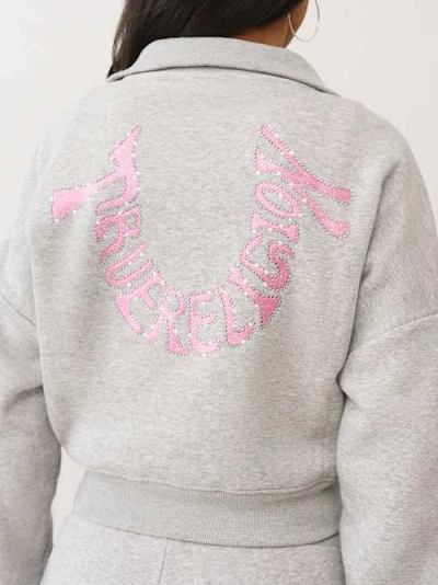 True Religion Women's Script Logo Half-zip Pullover In Gray