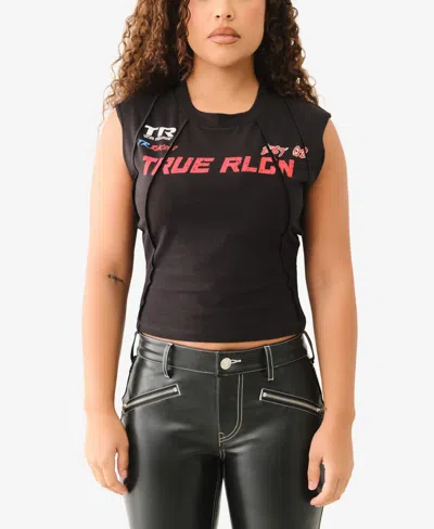 True Religion Women's Seamed Moto Cap Sleeves Top In Jet Black