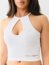 True Religion Women's Seamless Halter Keyhole Tank Top In White