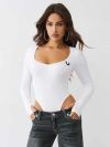 True Religion Women's Seamless Long Sleeve Bodysuit In White