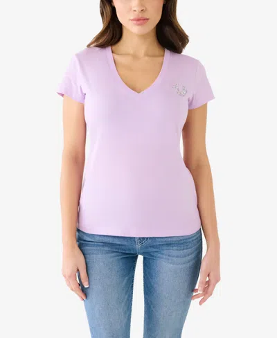 True Religion Women's Short Sleeve Crushed Crystal Tr V-neck Tee In Purple