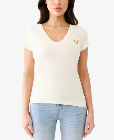 True Religion Women's Short Sleeve Horseshoe V-neck T-shirt In Winter White