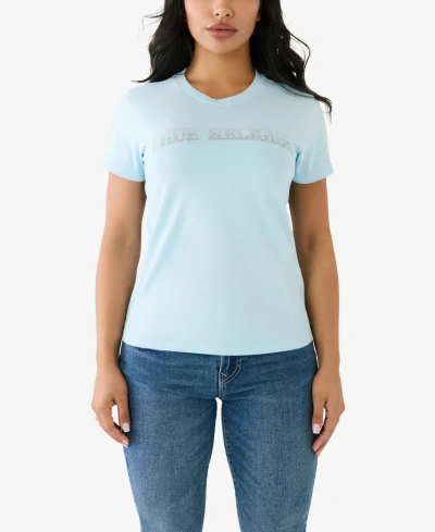 True Religion Women's Short Sleeve Ombre Crystal Arch Logo T-shirt In Cool Blue