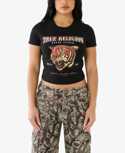 True Religion Women's Short Sleeve Tiger Baby T-shirt In Jet Black