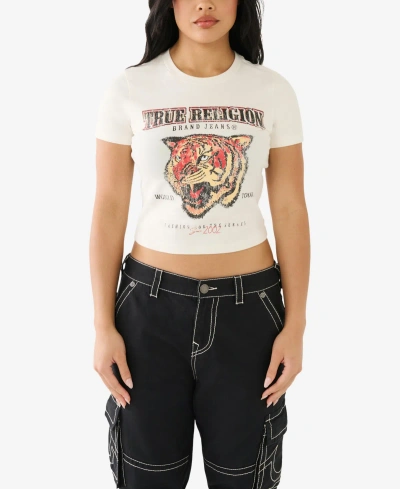 True Religion Women's Short Sleeve Tiger Baby T-shirt In Winter White