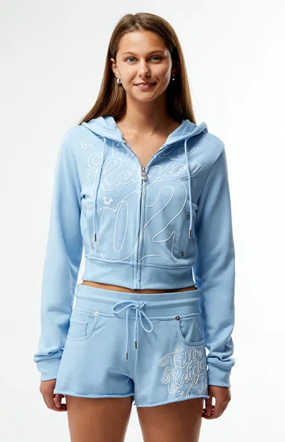 True Religion Women's Shrunken Cropped Zip Up Hoodie In Light Blue