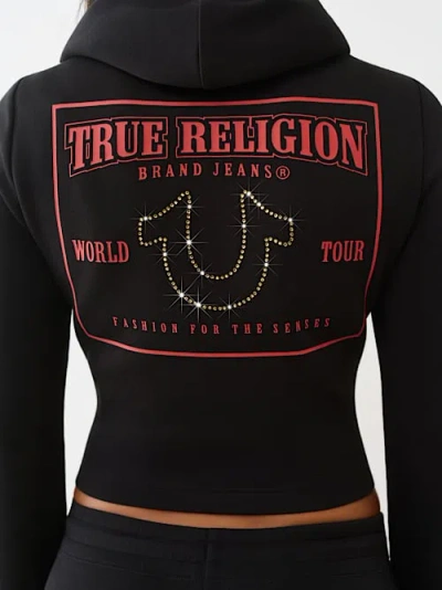 True Religion Women's Shrunken Logo Zip Hoodie In Black