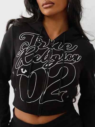 True Religion Women's Shrunken Rope Stitch Zip Hoodie