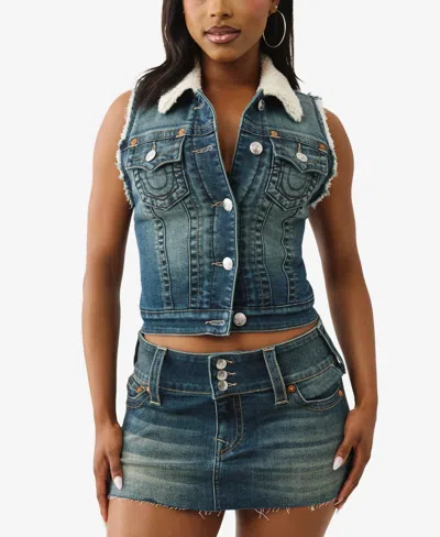 TRUE RELIGION WOMEN'S SHRUNKEN SHERPA DENIM VEST